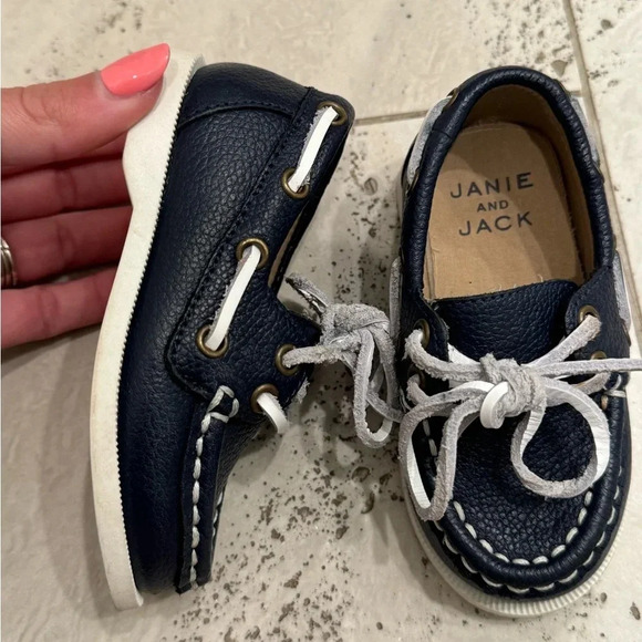 Janie and Jack Navy Blue Leather Baby Boat Shoes - Picture 6 of 7